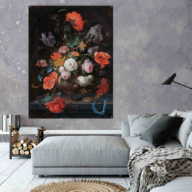 Stilleven met bloemen en horloge van Abraham Mignon