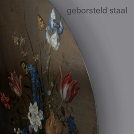 Rond schilderij van Balthasar van der Ast met Bloemen in een Wan-Li vaas en schelpen