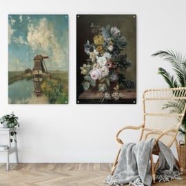 ​Dubbelzijdige kunst: Een molen aan een poldervaart met het Stilleven met bloemen van Eelke Jelles Eelkema