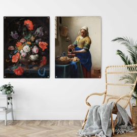 Dubbelzijdige kunst: Stilleven met bloemen met het Melkmeisje van Vermeer