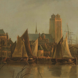 Gezicht op Dordrecht bij zonsondergang door Aelbert Cuyp