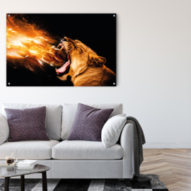 ​Dubbelzijdige kunst: Wolf bij volle maan in combinatie met de stoere Burning lion