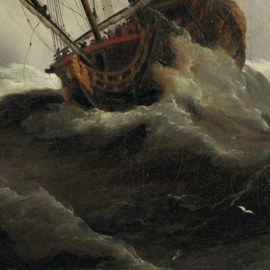 Een schip in volle zee bij vliegende storm, bekend als ‘De windstoot’, Willem van de Velde