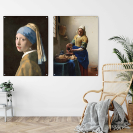 Dubbelzijdige kunst: Melkmeisje met Meisje met de parel van Vermeer 100x73cm met ophangsysteem