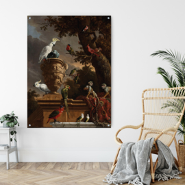 De menagerie, Melchior d'Hondecoeter op acrylglas, 80x60cm met ophangsysteem