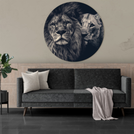 Rond schilderij van Lion couple