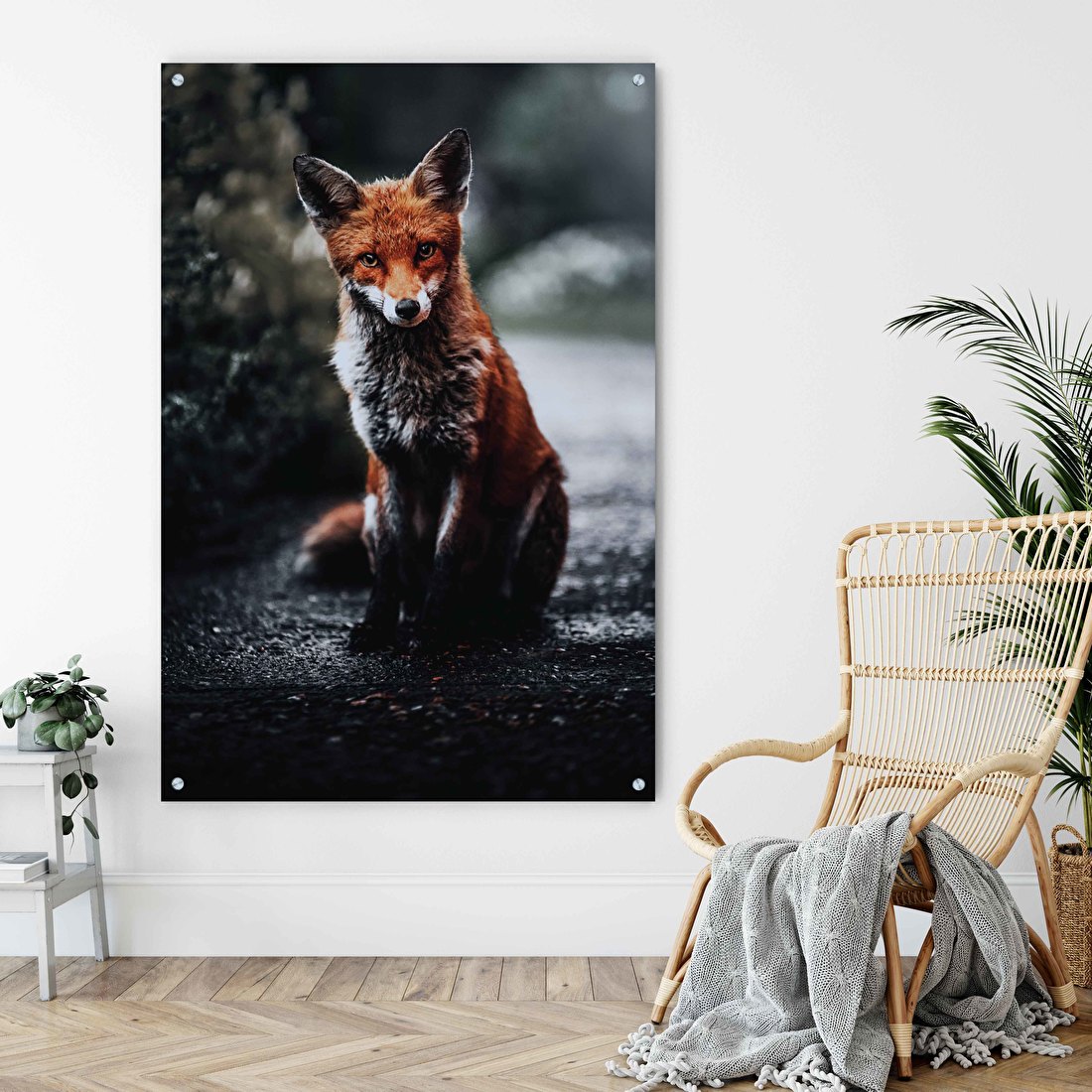 Schilderij vos Night fox | Betaalbare kunst (Kies je materiaal: Aluminium dibond,Welk formaat wil je?: 60 x 40,Wil je een ophangsysteem?: Nee)