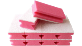 10 x Schuurspons Met Handgreep & witte Pad Roze 14,5cm