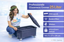 Sopmop Glazenwasser Emmer Op Wielen, Inhoud 25 liter, Bodemzeef, Materiaalrooster & Afsluitbare Deksel