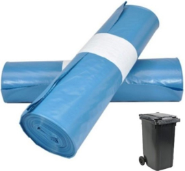 Afval / Containerzakken LDPE 65/25 x 140cm T 70 blauw -240Ltr. 2 rollen x 10 stuks