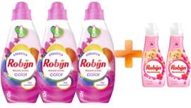 3 x Robijn Klein En Krachtig Color Pink Sensation Wasmiddel & 2 x Robijn Pink Wasverzachter