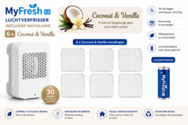 MyFresh 2.0 Luchtverfrisser – Inclusief 6 Navullingen Coconut & Vanilla & Batterij