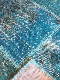 Vintage patchwork tapijt turquoise blauw Maat: 204X293