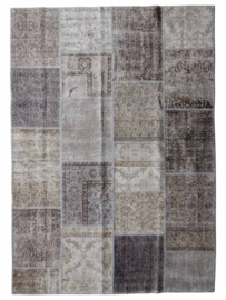 Vintage patchwork tapijt grijs/ bruin Maat: 170 x 241
