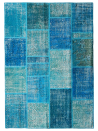 Vintage patchwork tapijt turquoise blauw Maat: 170 x 240