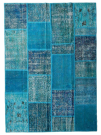 Vintage patchwork tapijt turquoise blauw Maat: 170 x 239