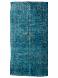 Vintage recoloured tapijt turquoise blauw Maat: 112 x 222