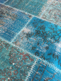 Vintage patchwork tapijt turquoise blauw Maat: 204X293
