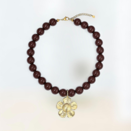 Kralenketting bruin met hanger