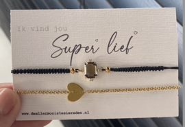 Armband zwart macrame met bruine steen