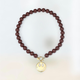 Kralenketting bruin met smily
