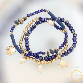 Armbandjes set Blauw | Ster Goud