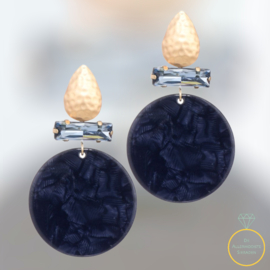 Grote oorbellen goud | Blauw  Resin