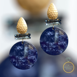 Grote oorbellen goud | Blauw Resin