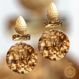 Grote oorbellen goud | Bruin  Resin