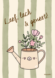 Laef, lach en geneet, houte poster A5