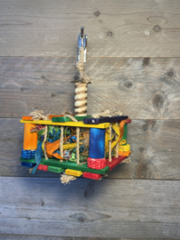 Wooden play box with sisal, coconut, corn leaves