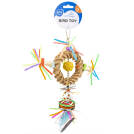 Colourful round pendant in straw