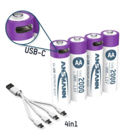 oplaadbare batterijen AA 2000mAh Li-Ion met USB-C poort