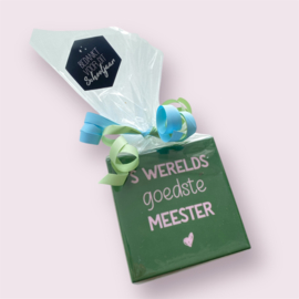 Tegeltje 10 x 10 ingepakt | Juf & meester cadeau