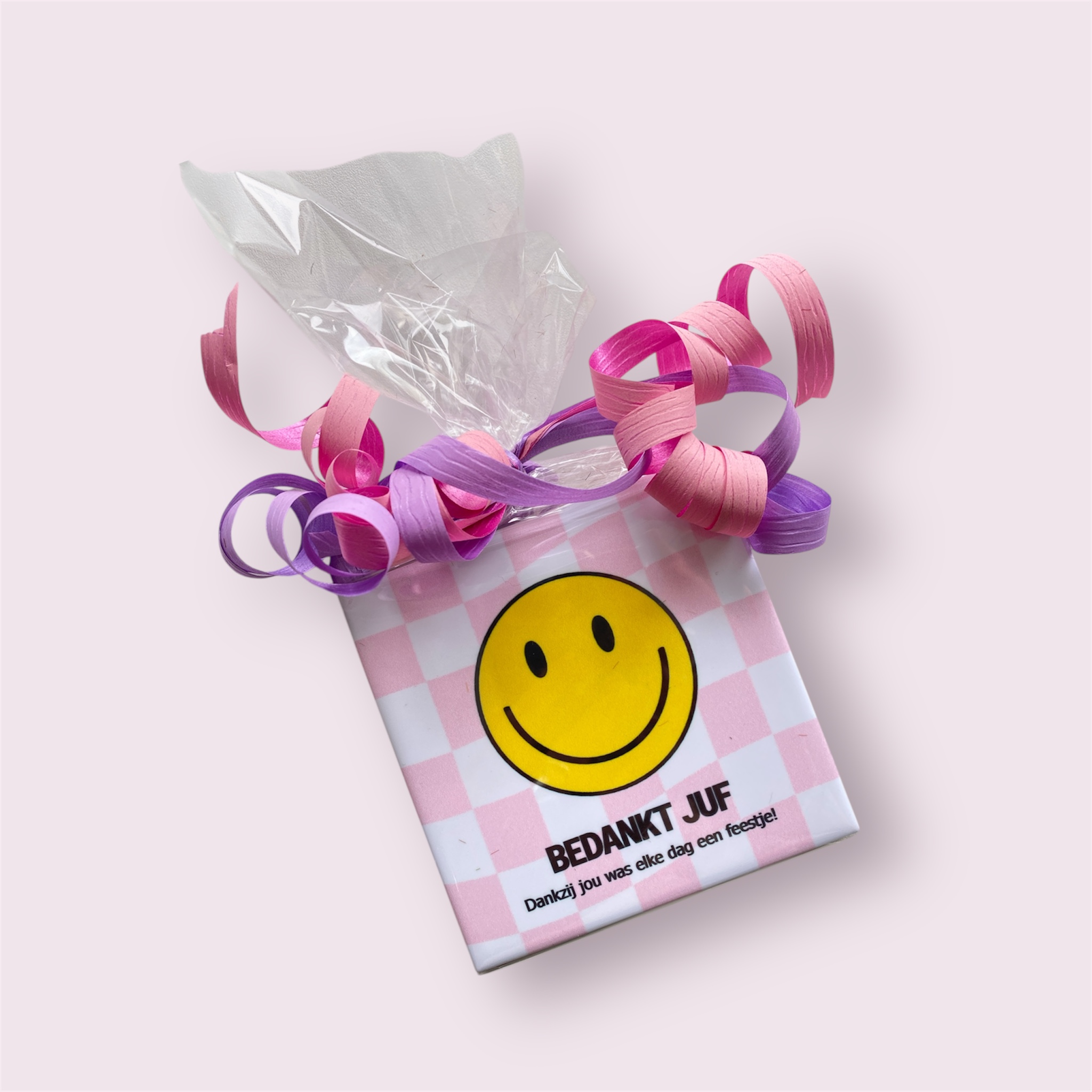 Tegeltje 10 x 10 ingepakt | Juf & meester cadeau