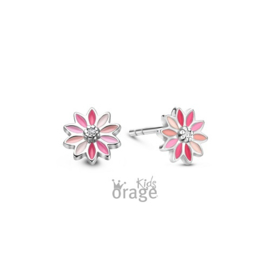 Orage Kids zilveren oorbellen bloempje roze