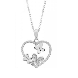 Lotus Silver zilveren ketting met hanger hartje met vlinders met cubic zirconia