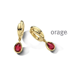 Orage plaqué gouden klapcreooltjes met slingertje met rode cubic zirconia