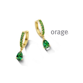 Orage plaqué gouden klapcreooltjes met groene cubic zirconia en slingertje