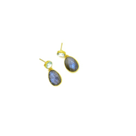 Zilveren oorbellen met lichtblauwe topaas en labradoriet, geel verguld