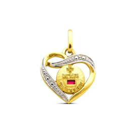 Augis médaille d'amour hartje in bicolor goud met robijntje