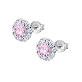 Lotus Silver zilveren oorbellen met witte en roze cubic zirconia