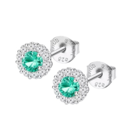 Lotus Silver zilveren oorbellen met witte en groene cubic zirconia
