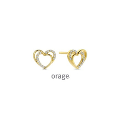 Orage plaqué gouden oorbellen dubbel hartje met cubic zirconia