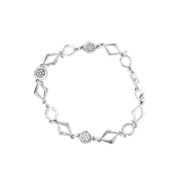 Orage zilveren armband met ronde, cirkelvormige en ruitvormige schakels en cubic zirconia