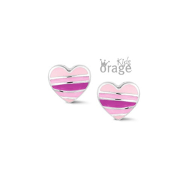 Orage Kids zilveren oorbelletjes roze hartjes