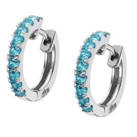 Lotus Silver zilveren klapcreolen met blauwe cubic zirconia