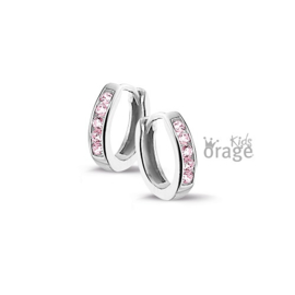 Orage Kids zilveren klapcreooltjes met roze cubic zirconia