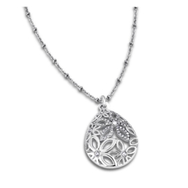 Lotus Style ketting met peervormige hanger - edelstaal