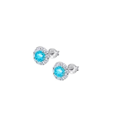 Lotus Silver zilveren oorbellen met witte en topaasblauwe cubic zirconia